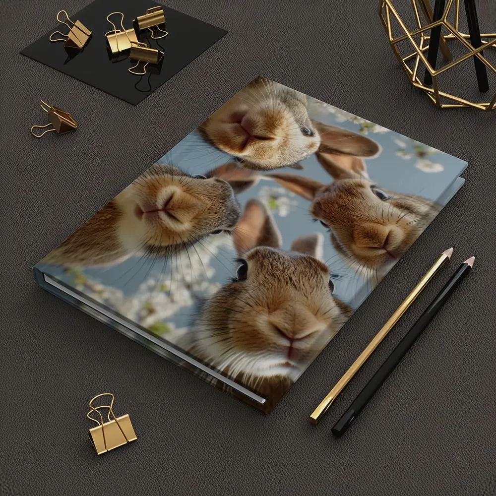 Four Rabbits Close Up Spring Blossoms – Notebooks