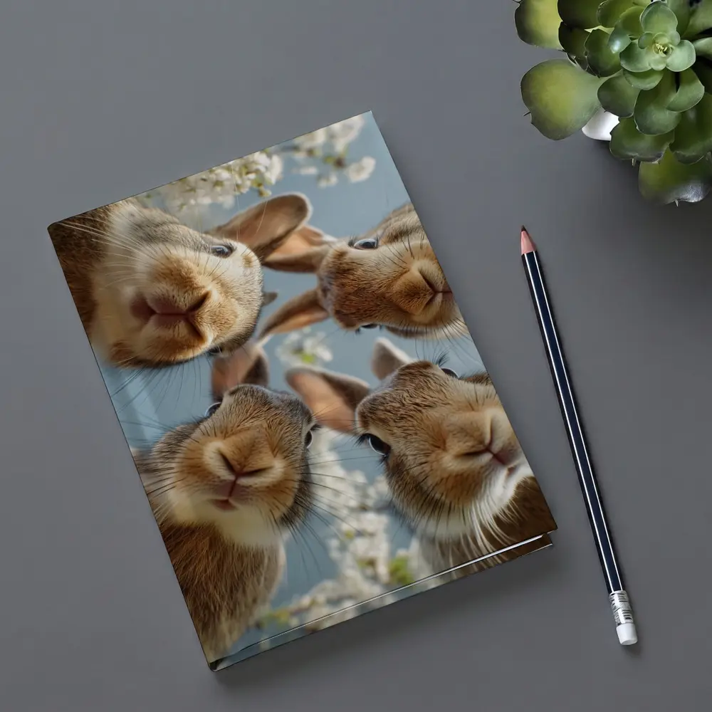 Four Rabbits Close Up Spring Blossoms – Notebooks