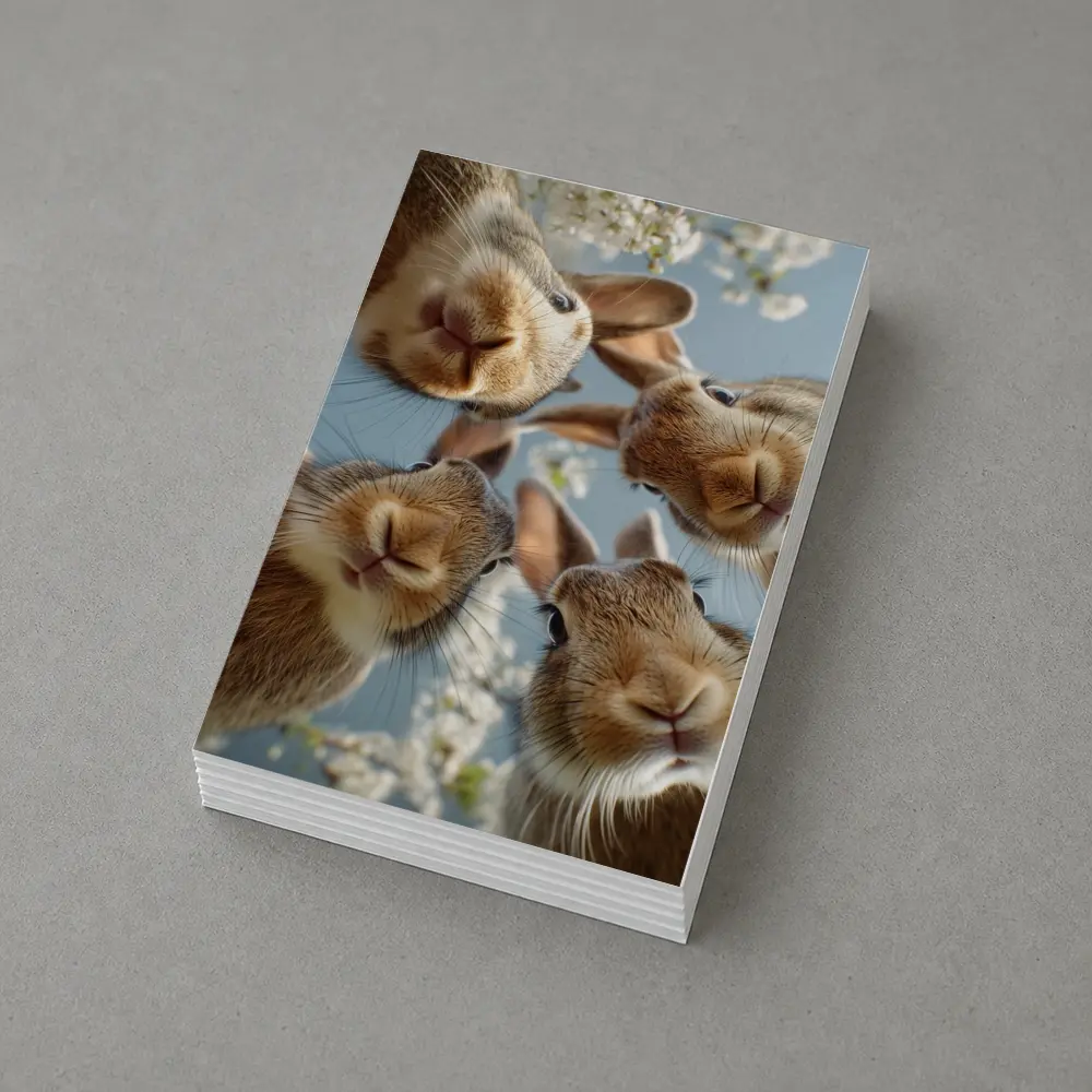Four Rabbits Close Up Spring Blossoms – Postcards