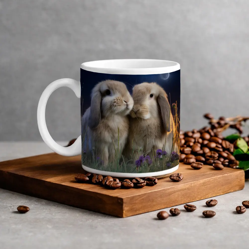 Two Lop Rabbits Sitting Under Night Sky – Mugs