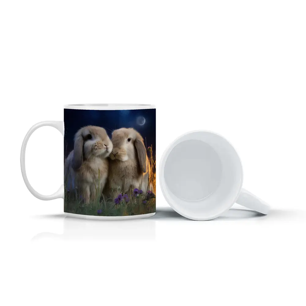 Two Lop Rabbits Sitting Under Night Sky – Mugs