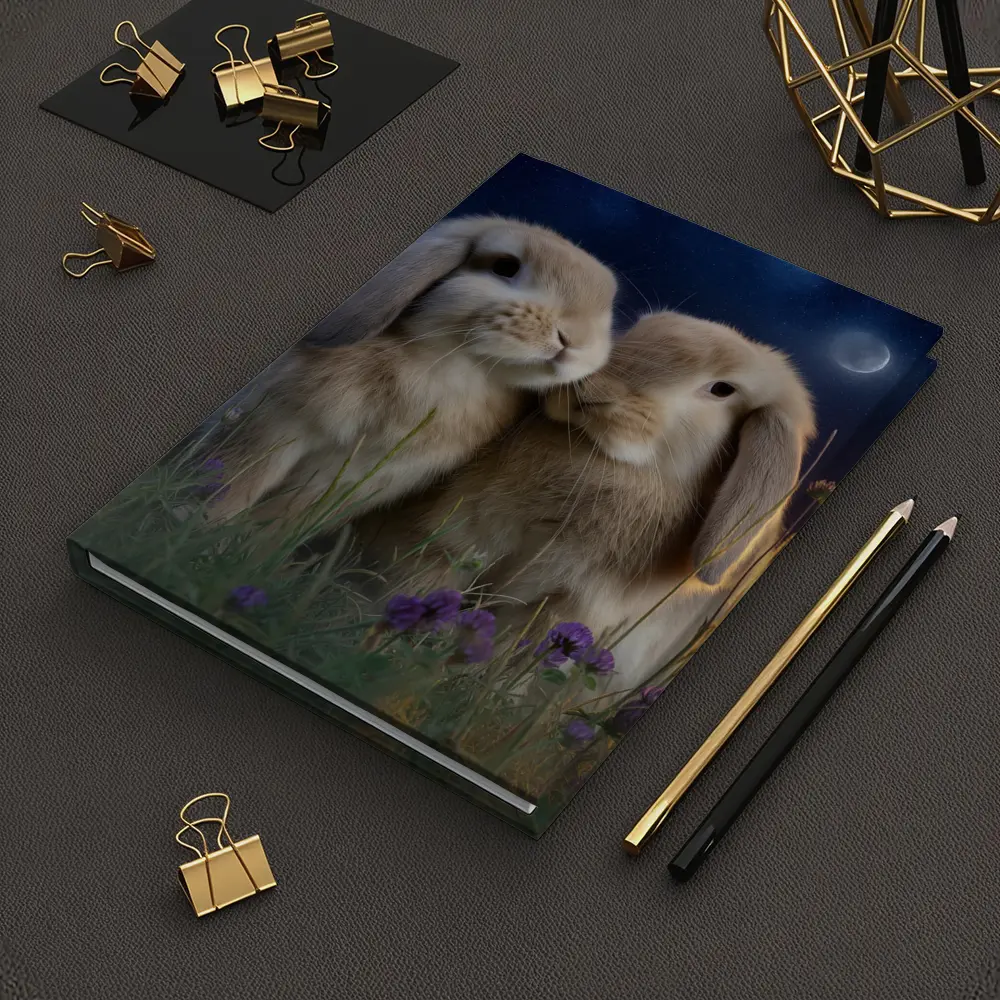 Two Lop Rabbits Sitting Under Night Sky – Notebooks