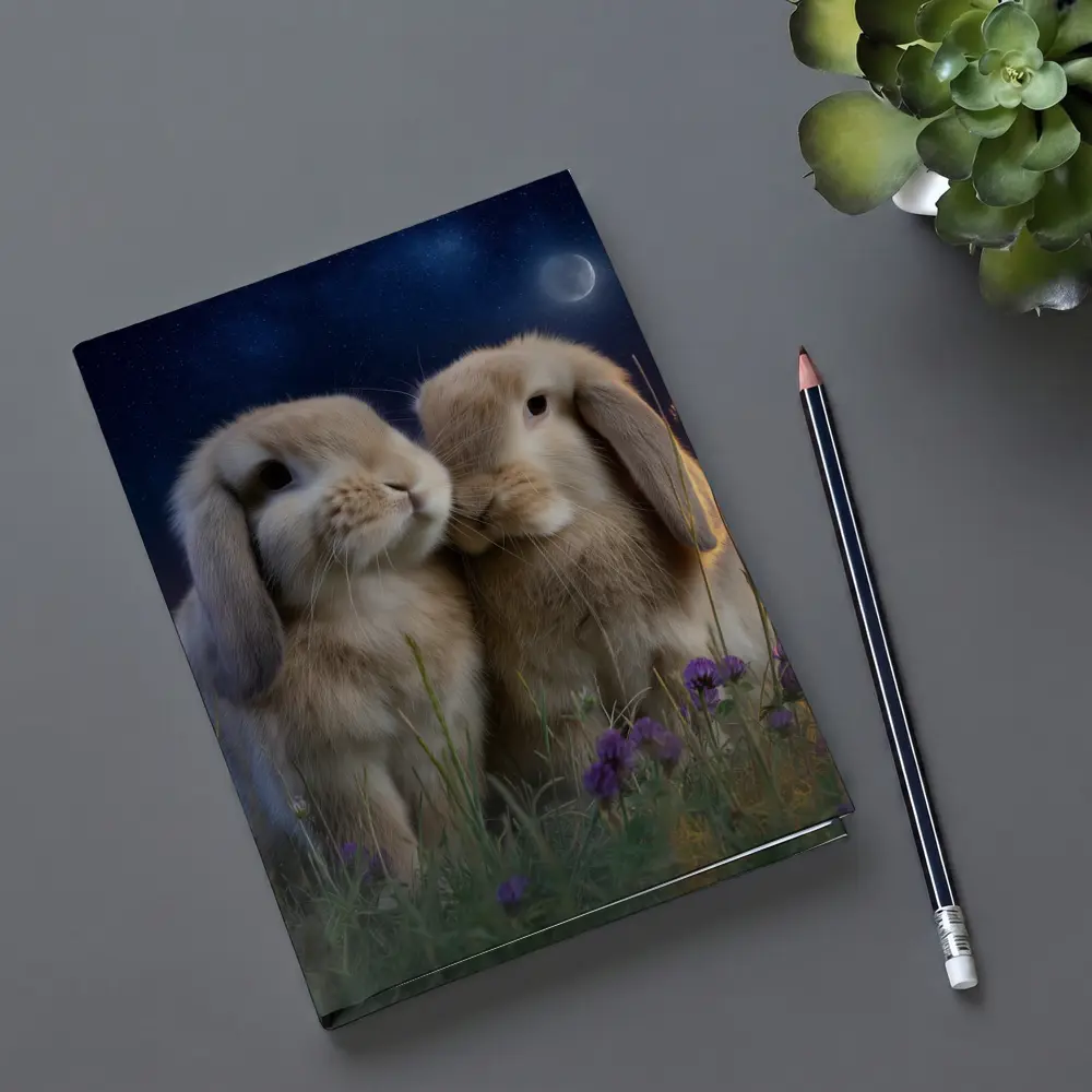 Two Lop Rabbits Sitting Under Night Sky – Notebooks