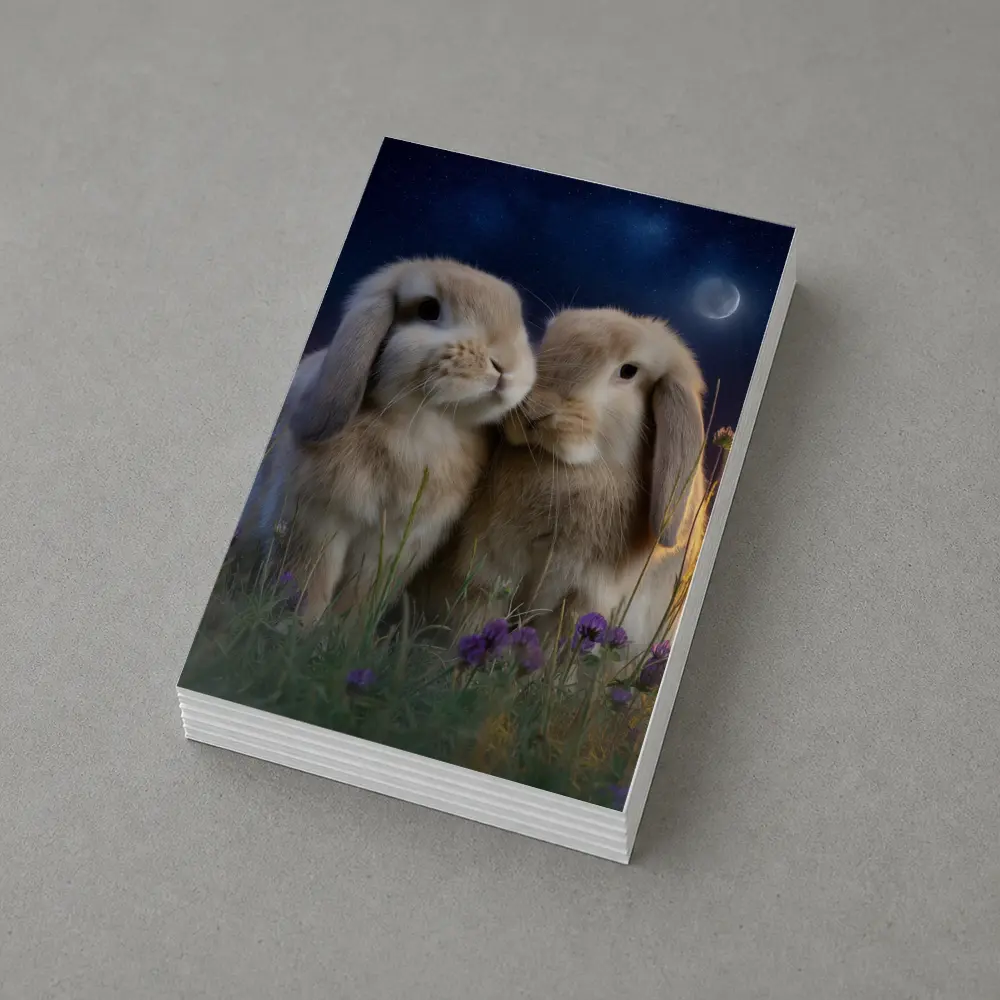 Two Lop Rabbits Sitting Under Night Sky – Postcards