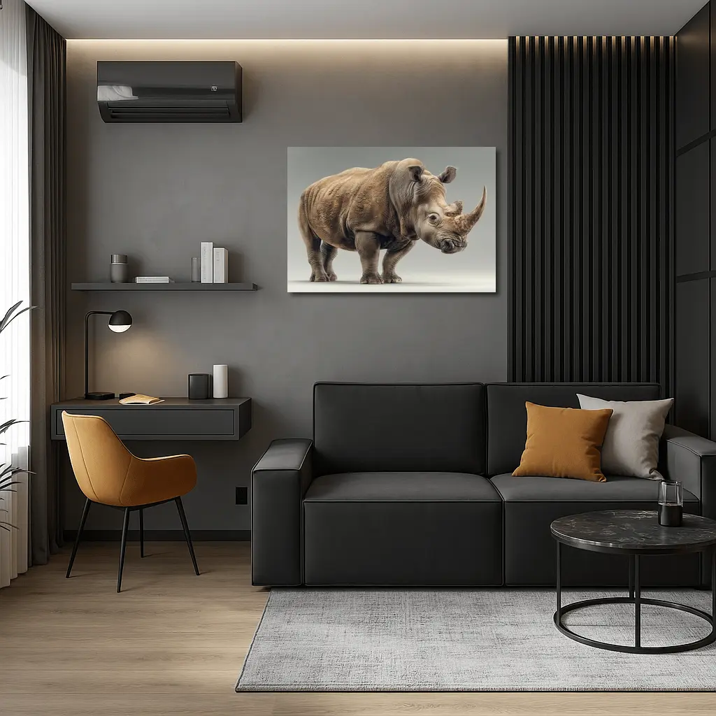 White Rhinoceros Portrait on Gray Background – Wall Art