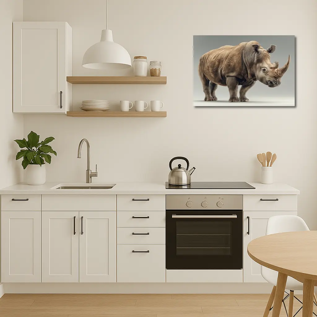 White Rhinoceros Portrait on Gray Background – Wall Art