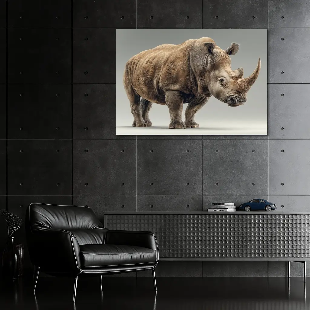 White Rhinoceros Portrait on Gray Background – Wall Art