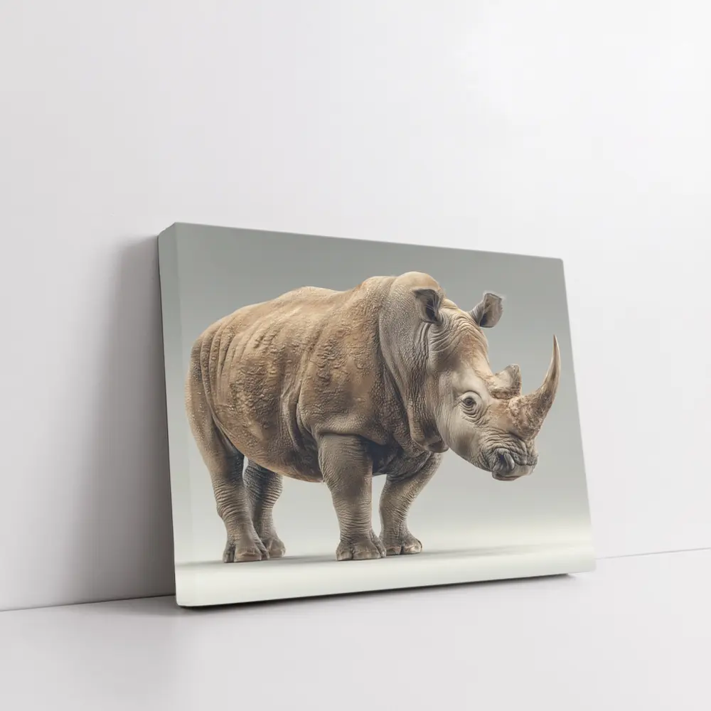 White Rhinoceros Portrait on Gray Background – Wall Art