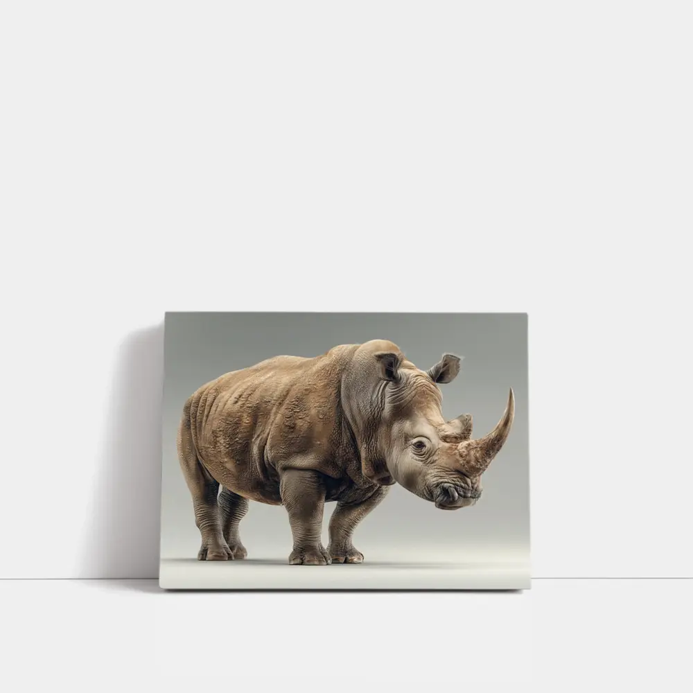 White Rhinoceros Portrait on Gray Background – Wall Art