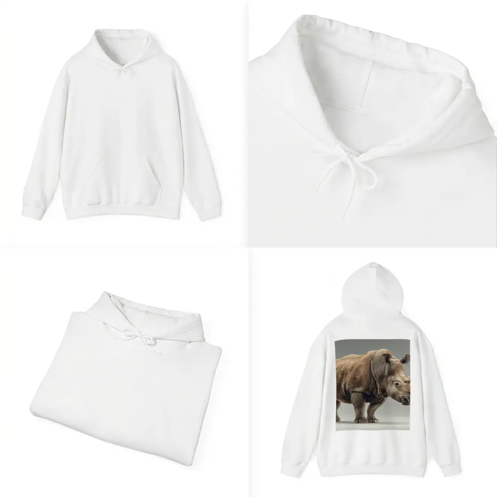 White Rhinoceros Portrait on Gray Background – Hoodies