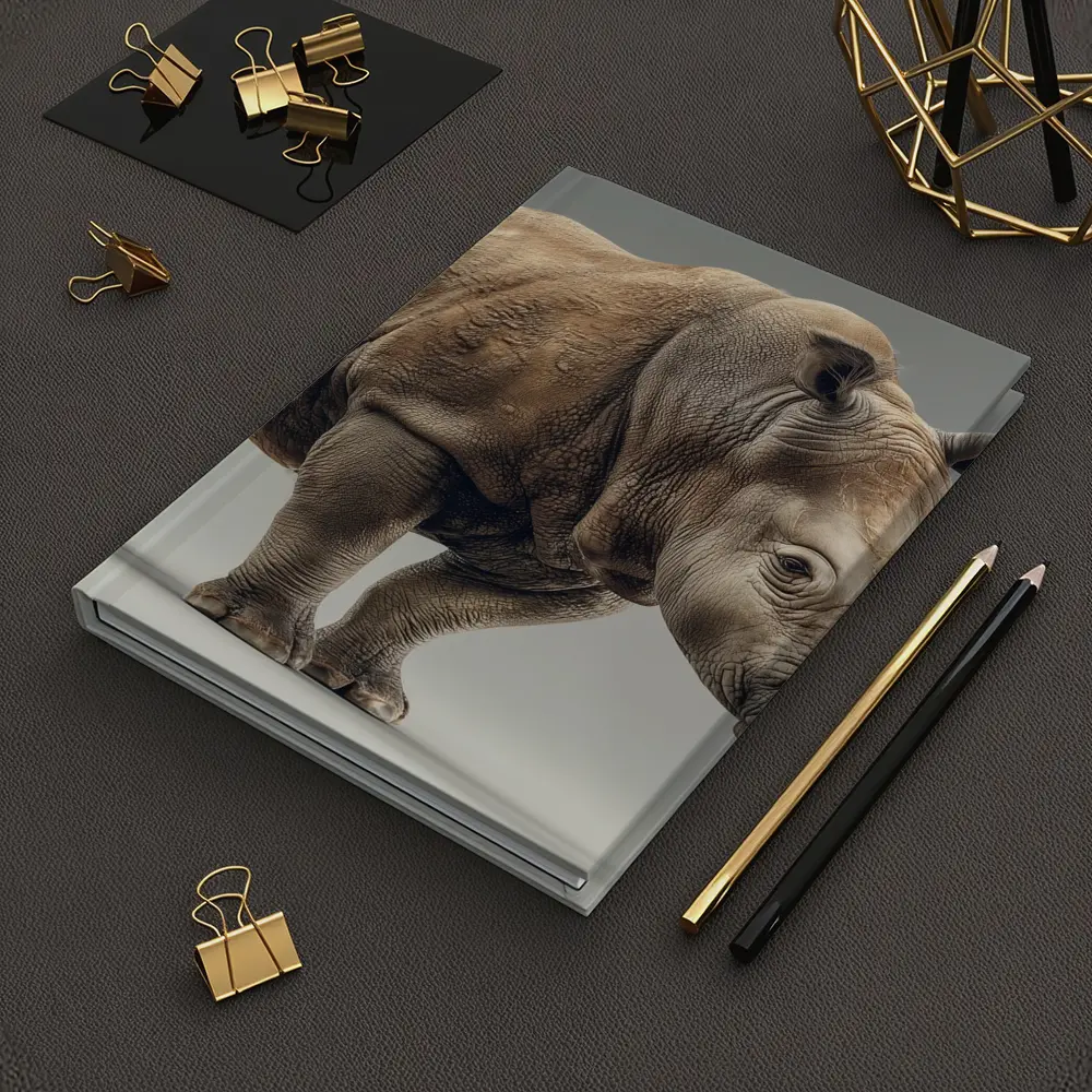 White Rhinoceros Portrait on Gray Background – Notebooks
