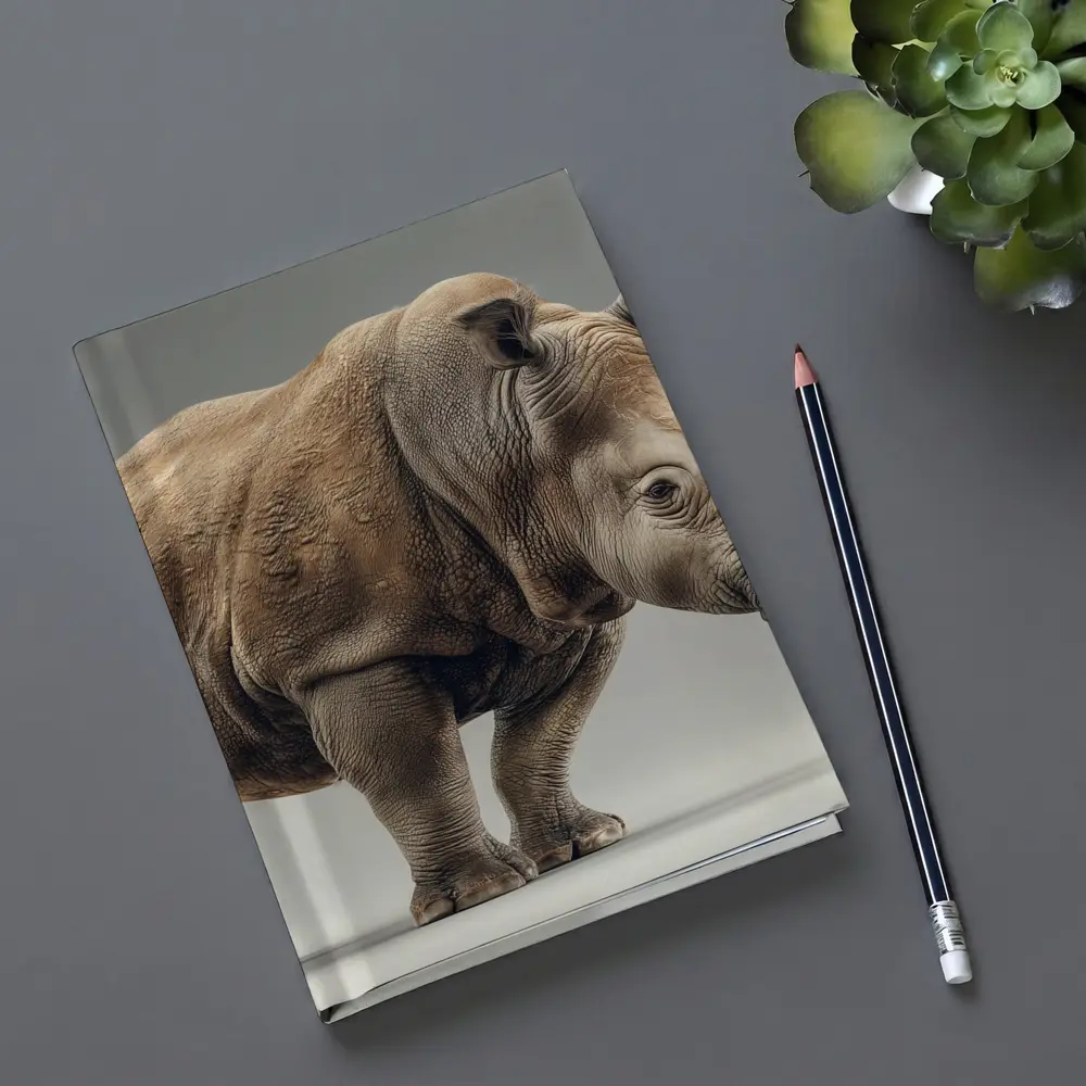 White Rhinoceros Portrait on Gray Background – Notebooks