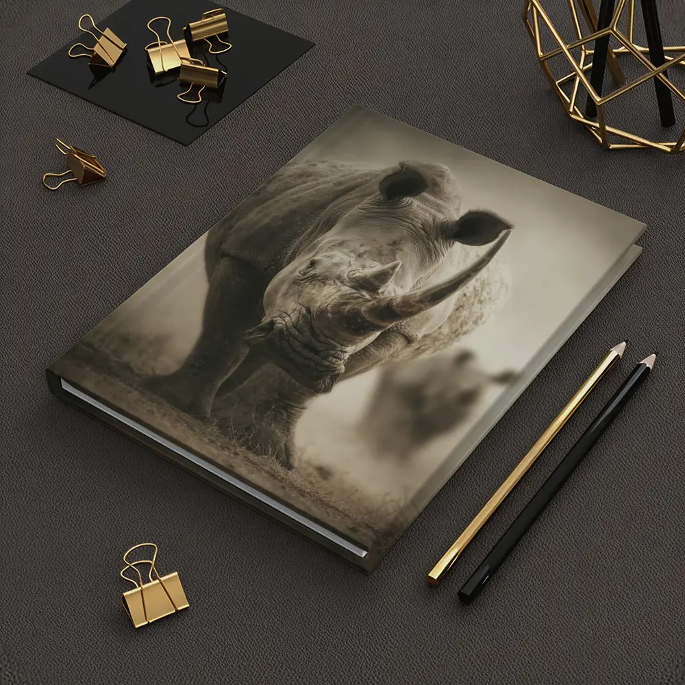 White Rhino Charging Through Dusty Savanna – Notebooks