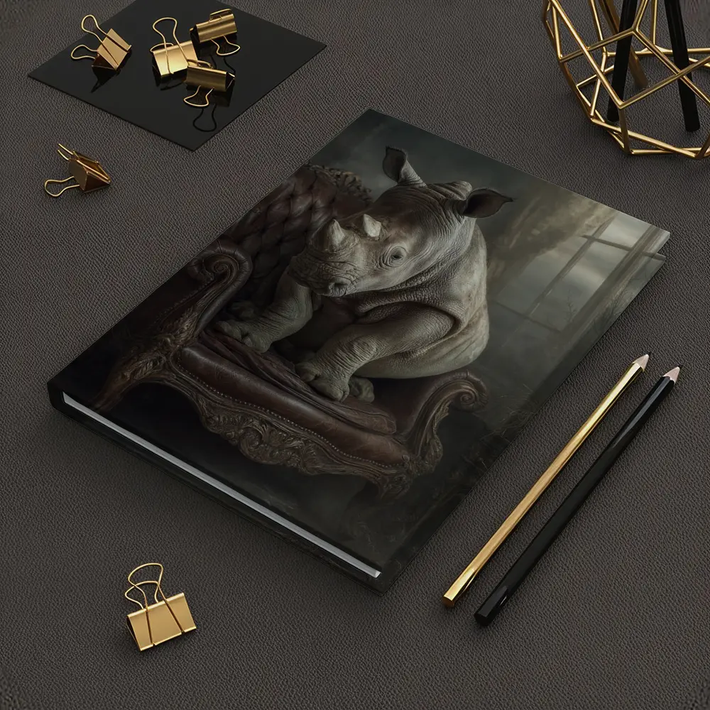 Rhino Sitting on Vintage Leather Armchair – Notebooks