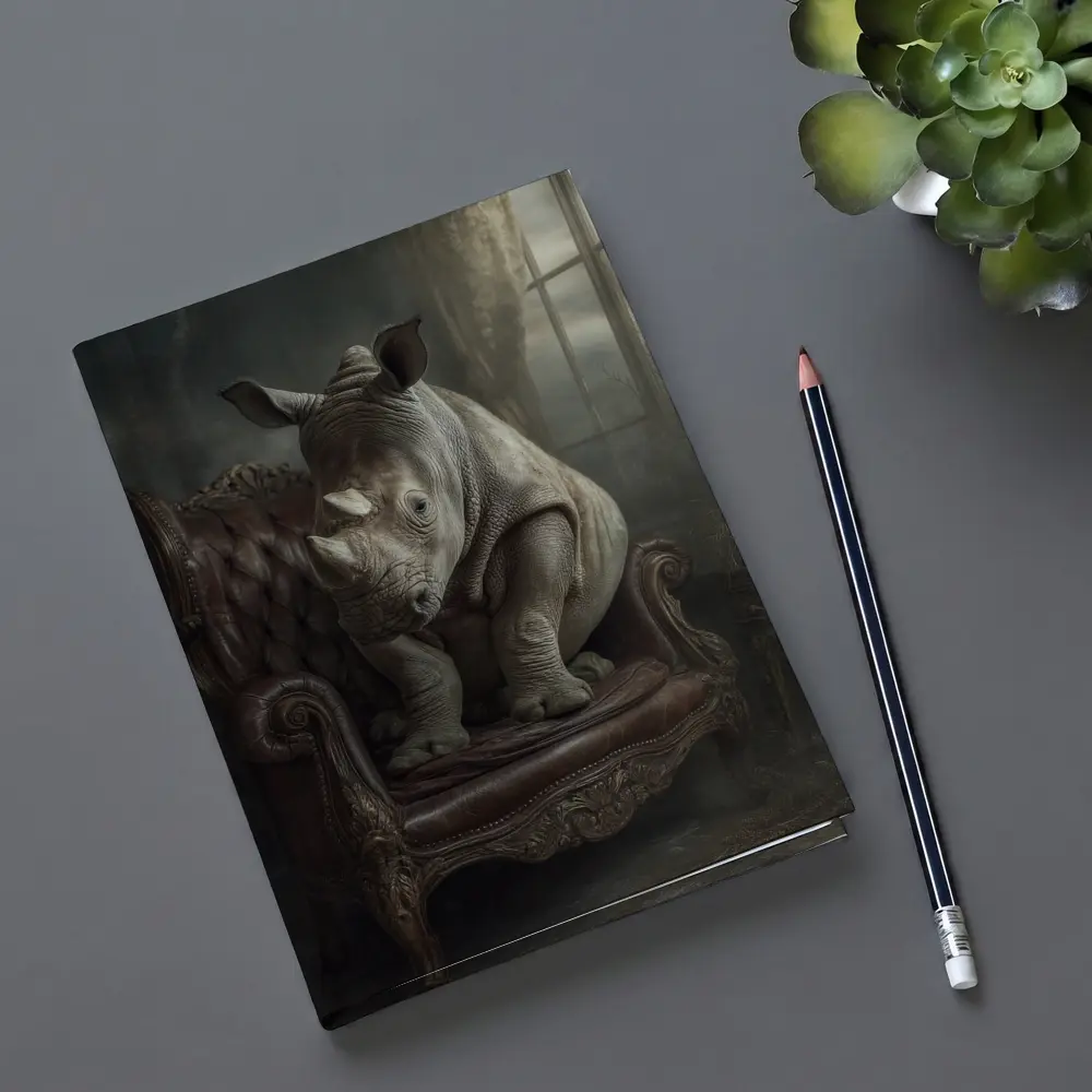 Rhino Sitting on Vintage Leather Armchair – Notebooks