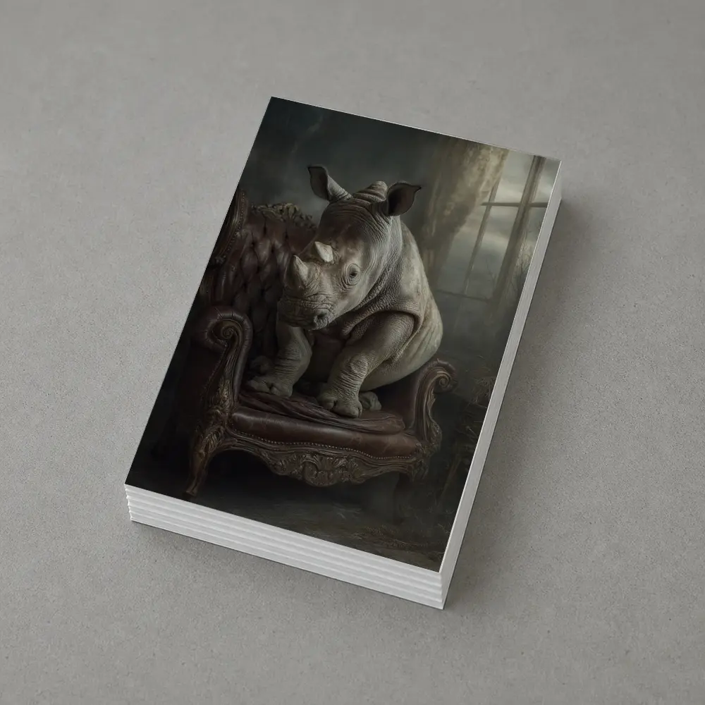 Rhino Sitting on Vintage Leather Armchair – Postcards