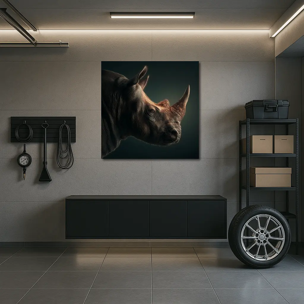 Rhinoceros Portrait Dark Studio Background – Wall Art