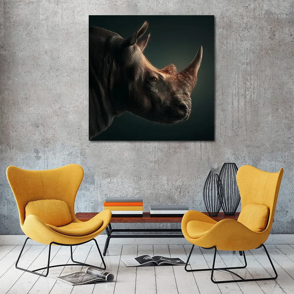 Rhinoceros Portrait Dark Studio Background – Wall Art