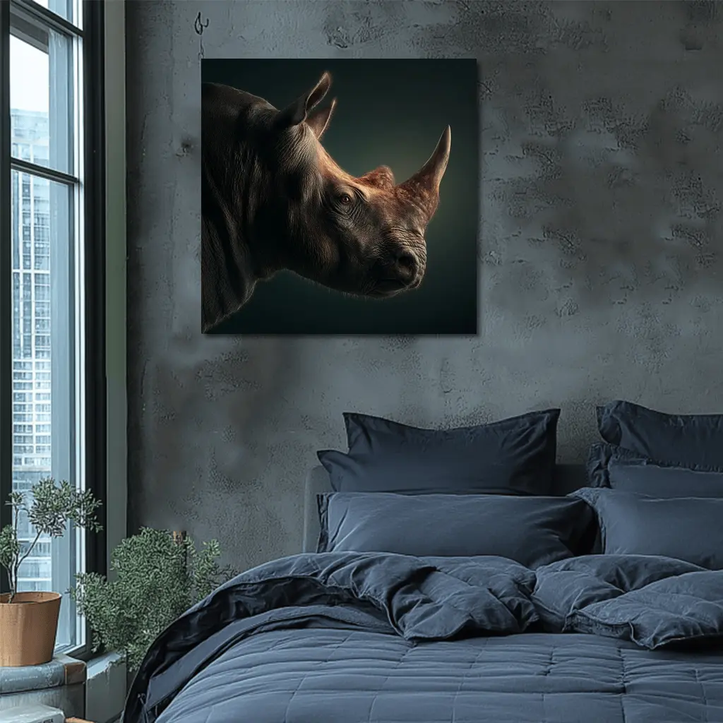 Rhinoceros Portrait Dark Studio Background – Wall Art