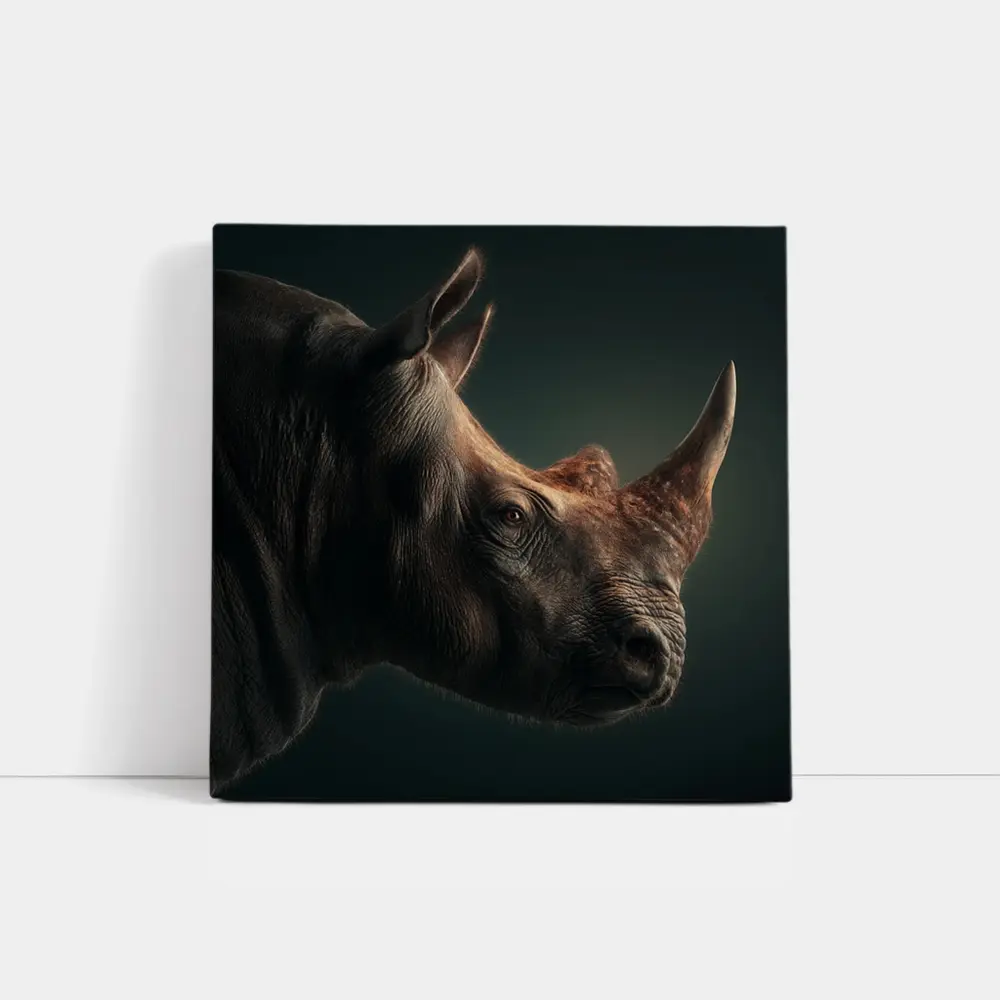 Rhinoceros Portrait Dark Studio Background – Wall Art