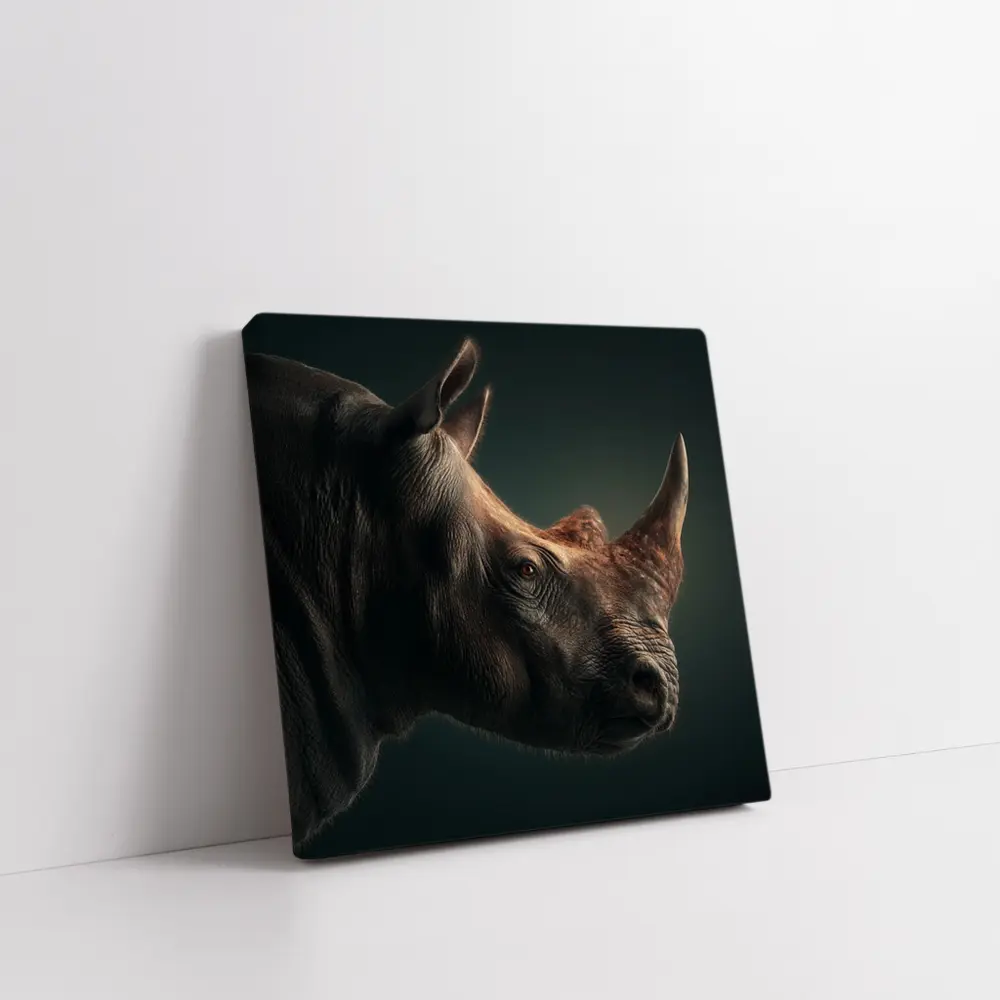 Rhinoceros Portrait Dark Studio Background – Wall Art