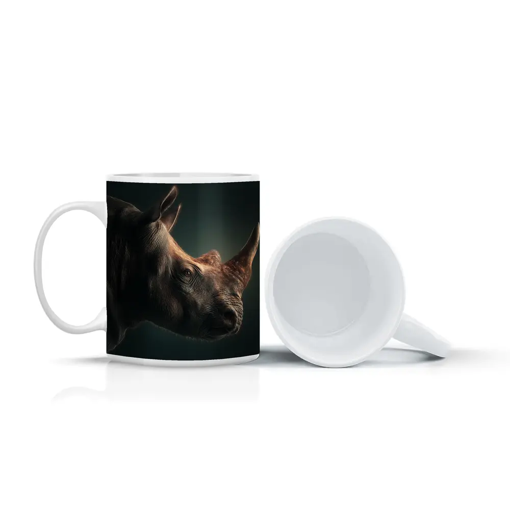Rhinoceros Portrait Dark Studio Background – Mugs