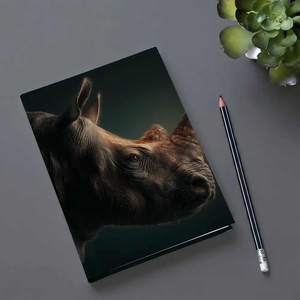 Rhinoceros Portrait Dark Studio Background – Notebooks
