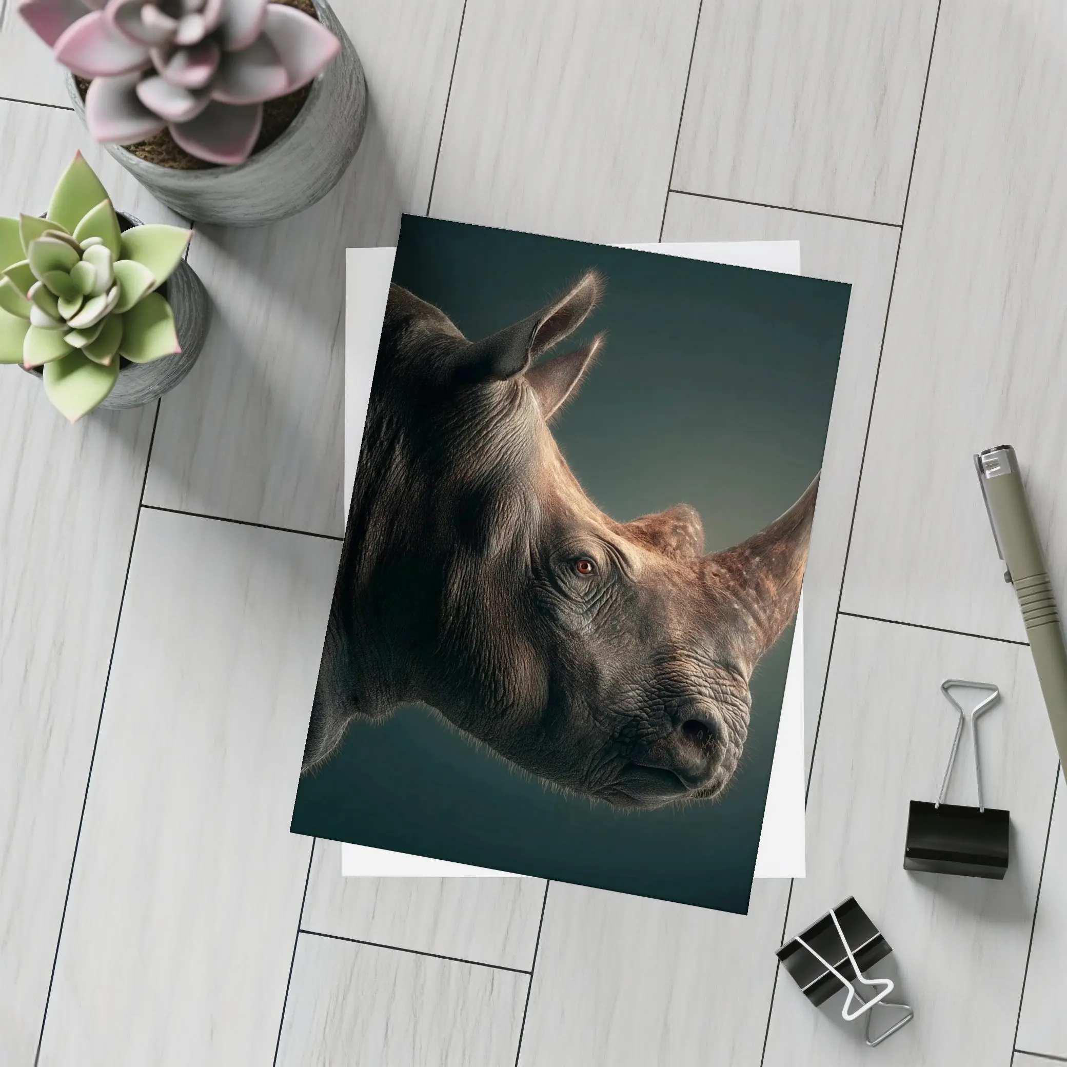 Rhinoceros Portrait Dark Studio Background – Postcards