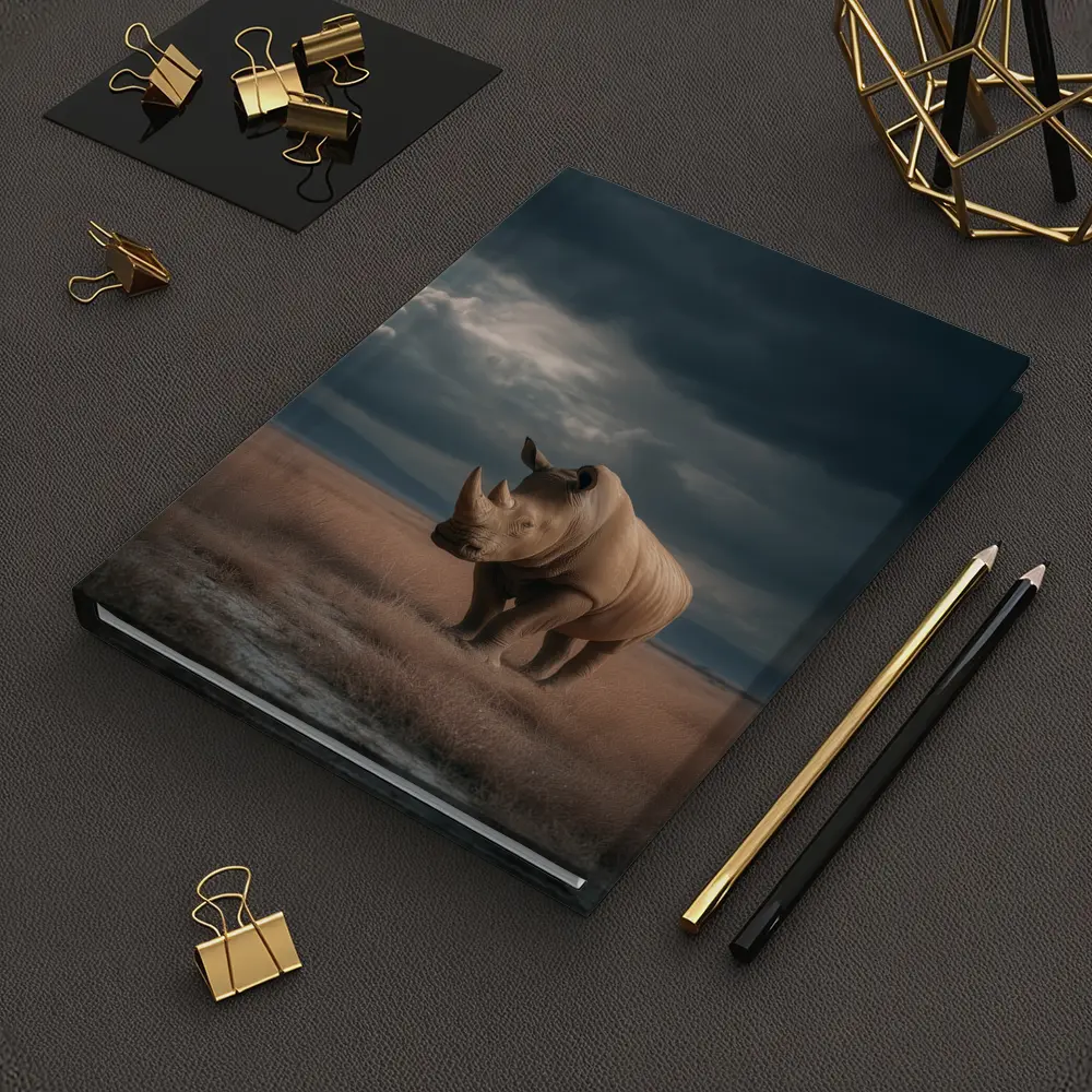 Rhino Standing In Stormy Savanna Landscape – Notebooks