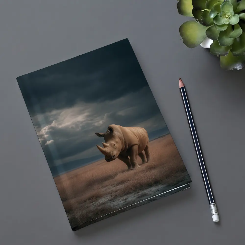 Rhino Standing In Stormy Savanna Landscape – Notebooks