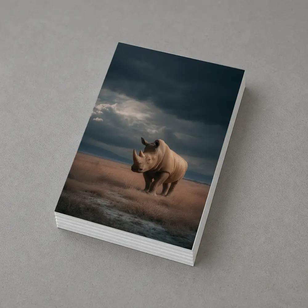 Rhino Standing In Stormy Savanna Landscape – Postcards