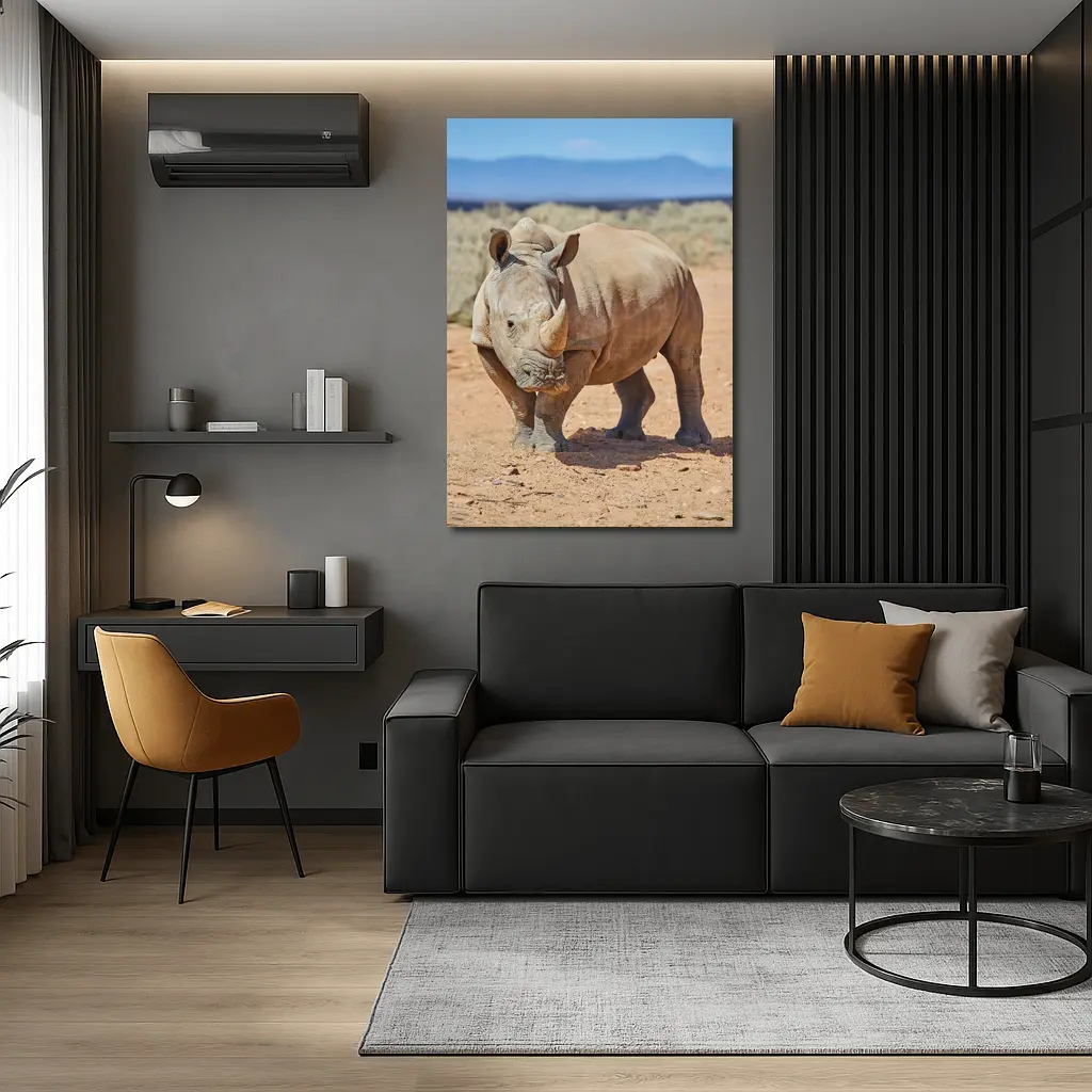 White Rhino Standing on African Desert Plains – Wall Art