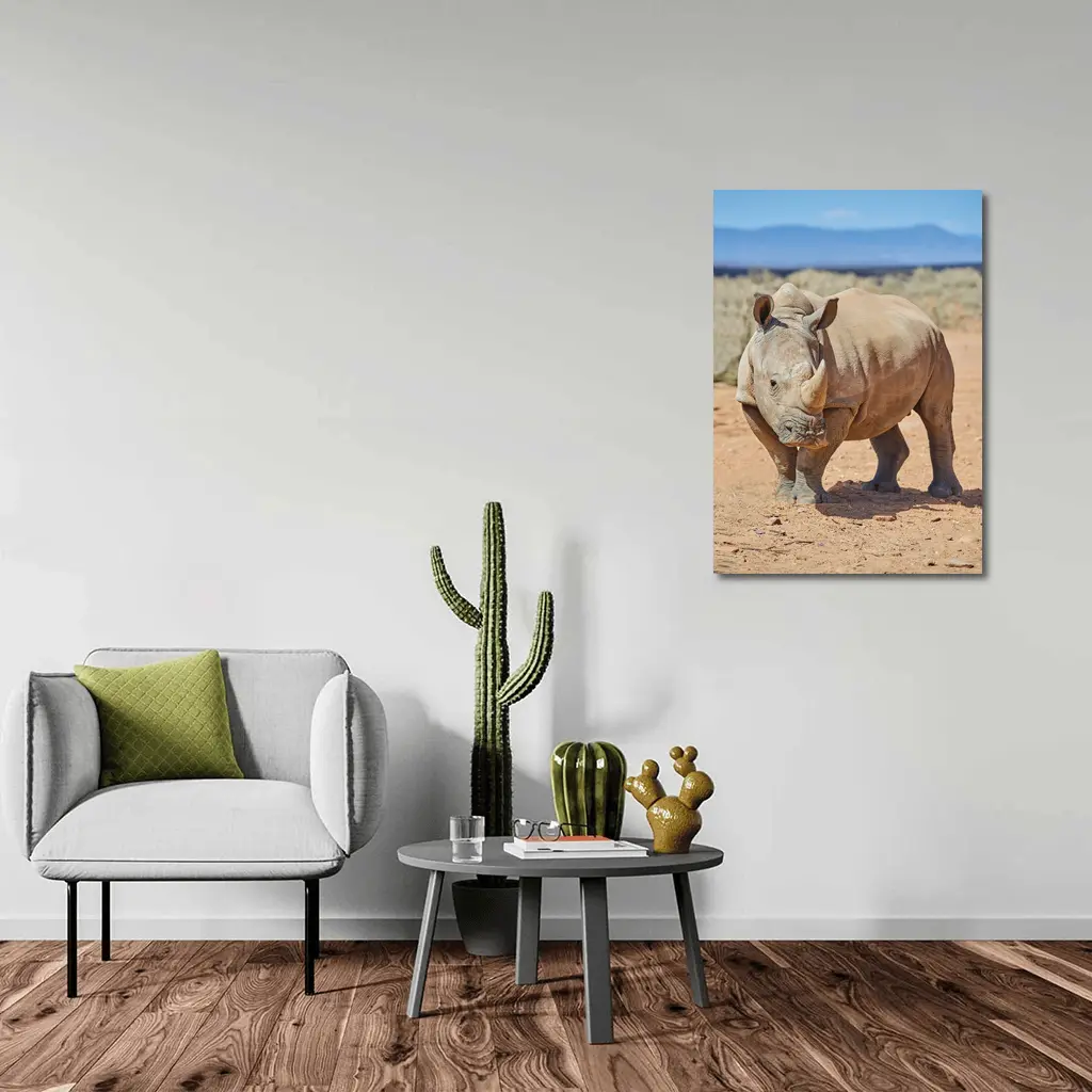 White Rhino Standing on African Desert Plains – Wall Art