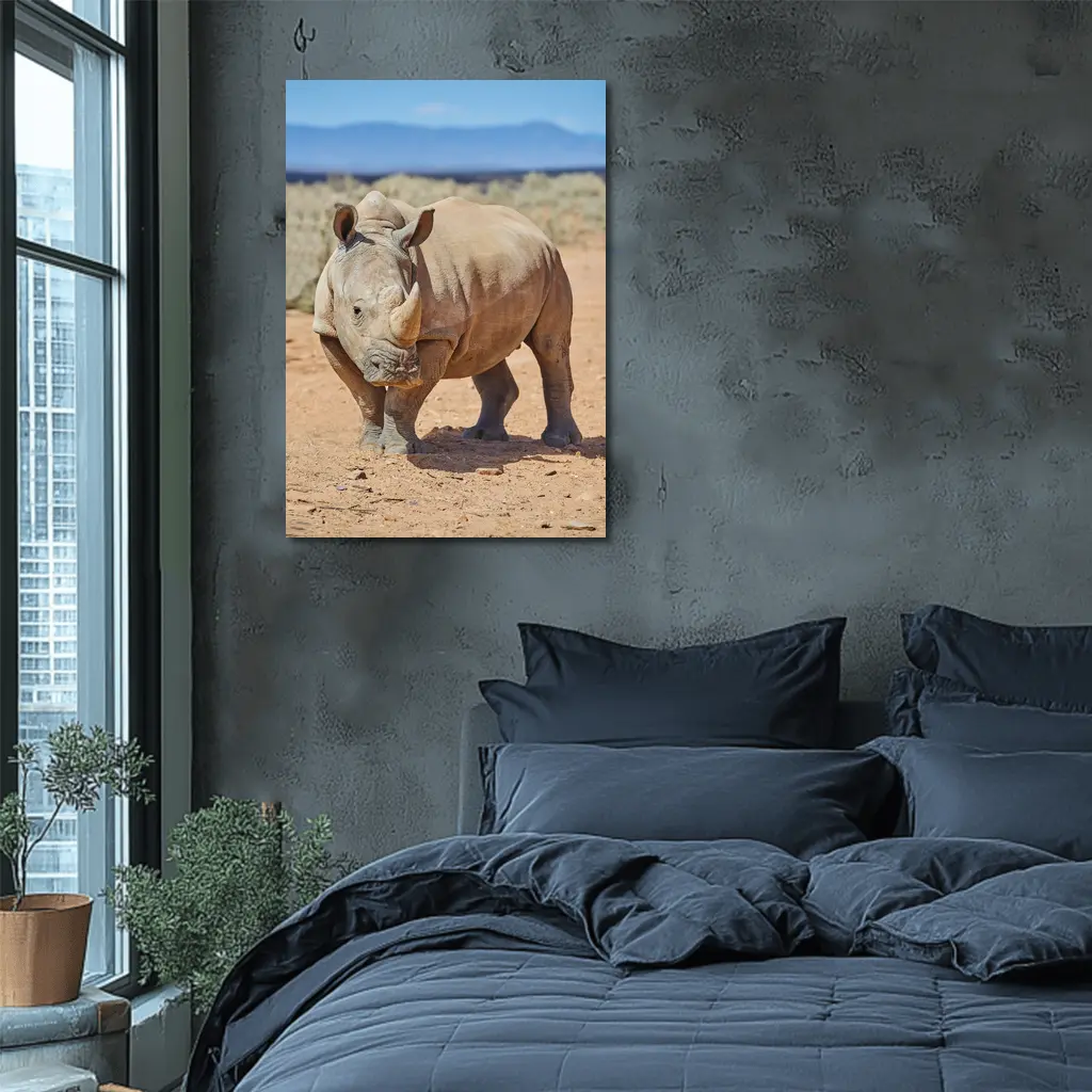 White Rhino Standing on African Desert Plains – Wall Art