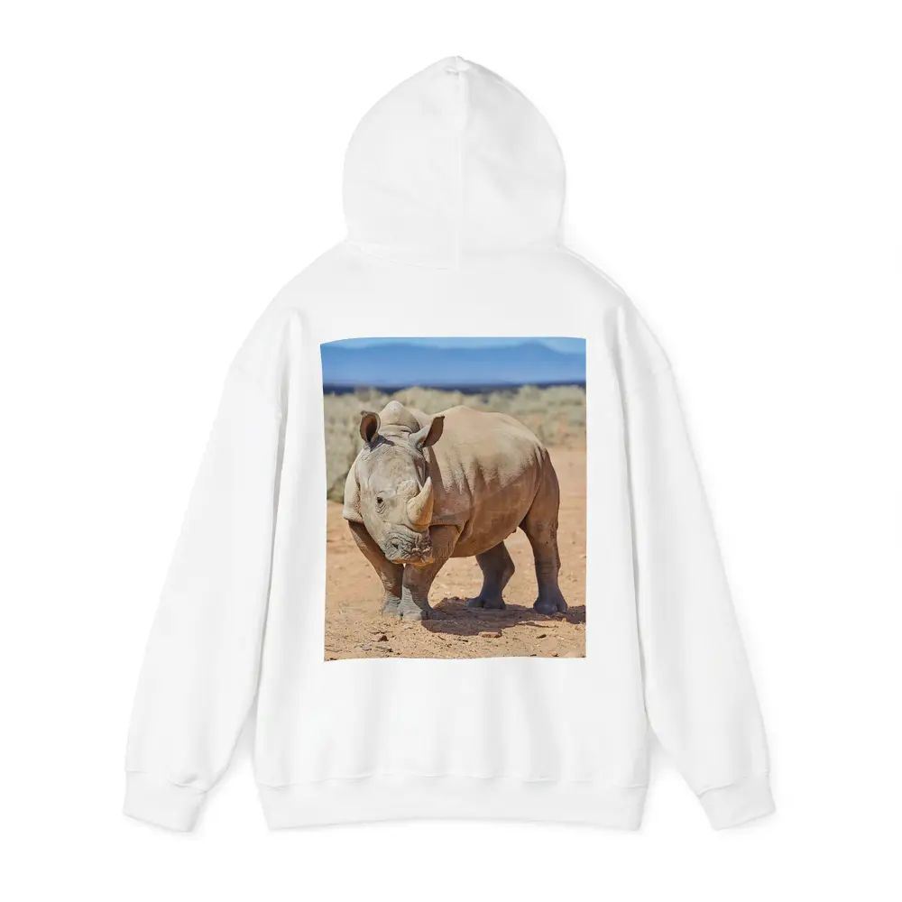 White Rhino Standing on African Desert Plains – Hoodies