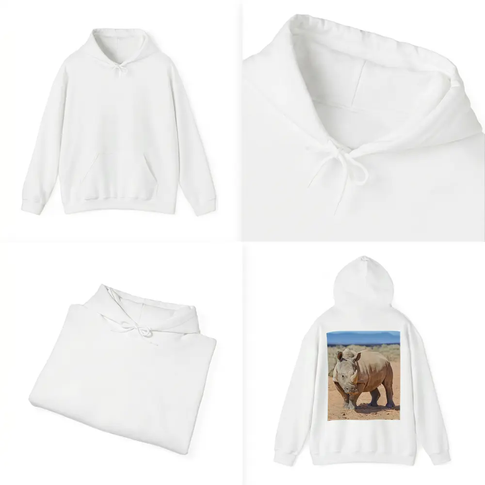 White Rhino Standing on African Desert Plains – Hoodies