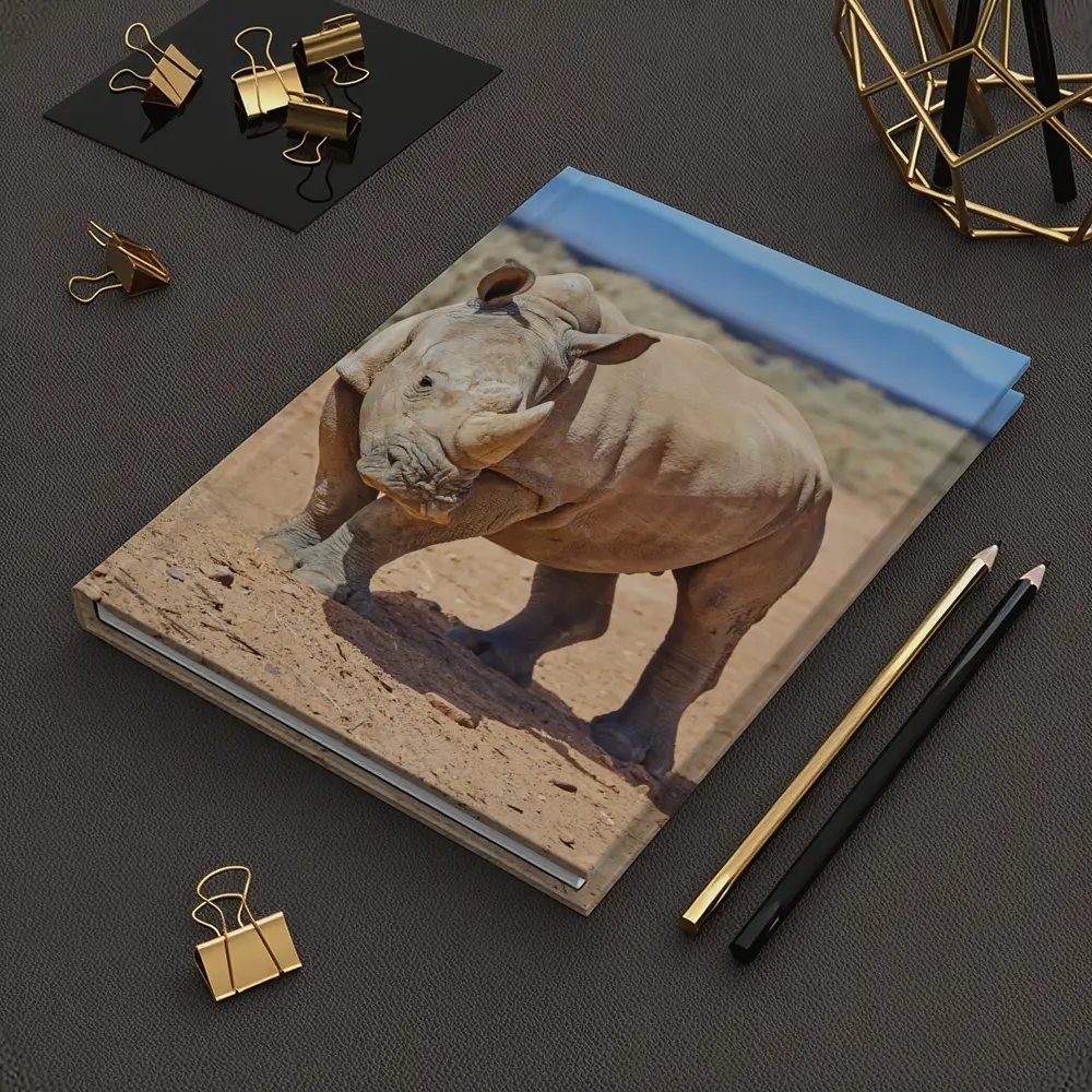 White Rhino Standing on African Desert Plains – Notebooks