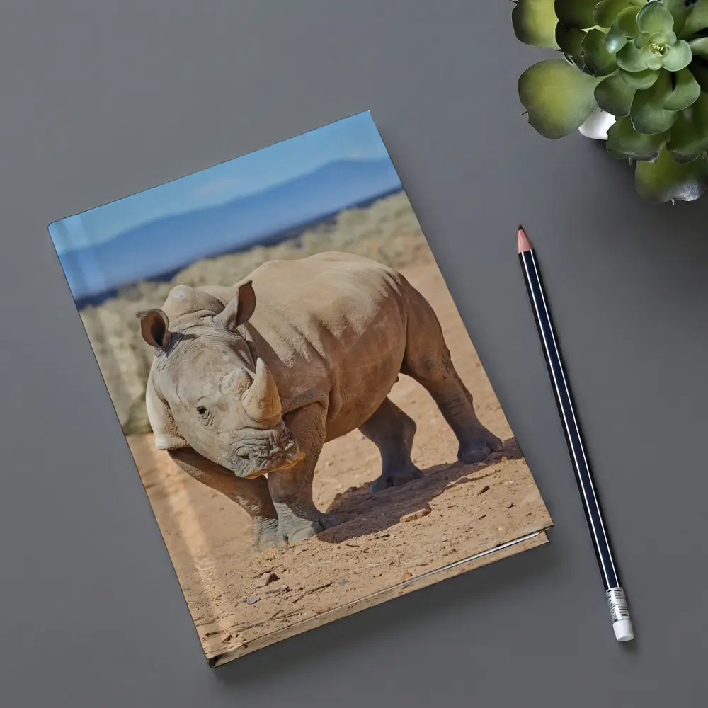 White Rhino Standing on African Desert Plains – Notebooks