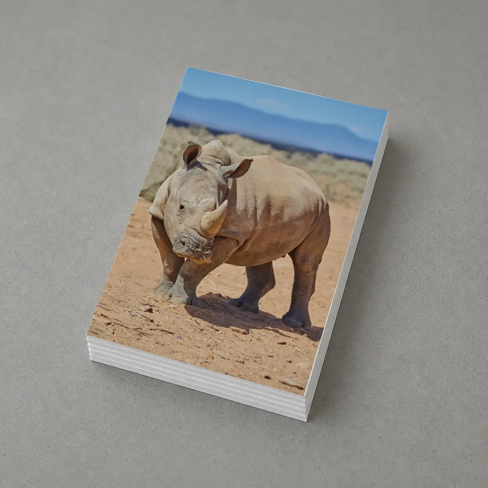 White Rhino Standing on African Desert Plains – Postcards