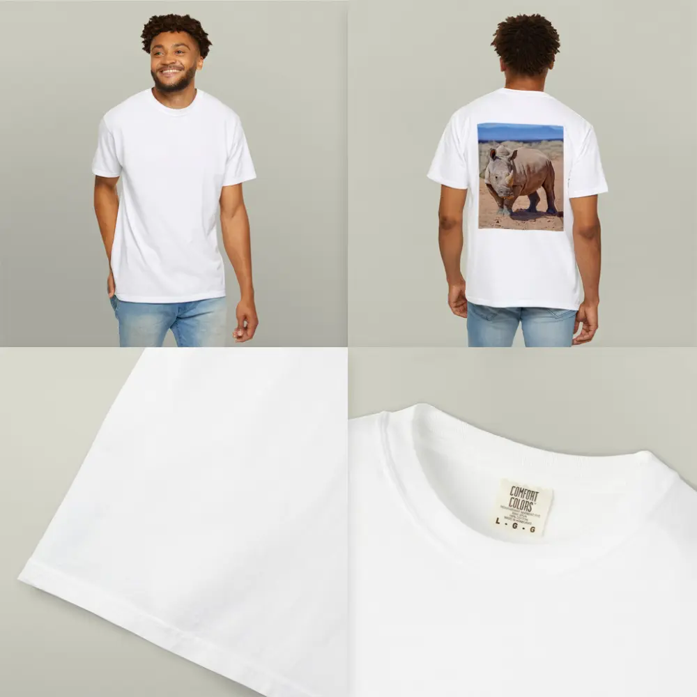 White Rhino Standing on African Desert Plains – T-Shirts