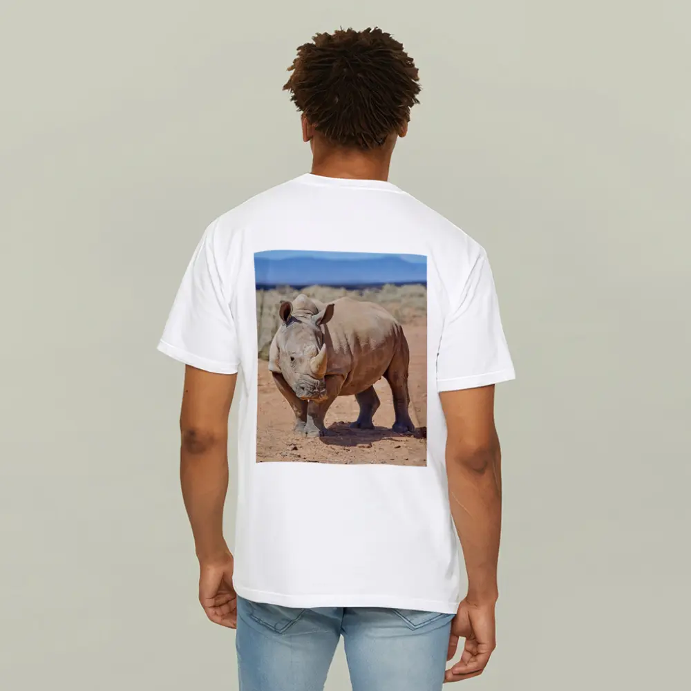 White Rhino Standing on African Desert Plains – T-Shirts