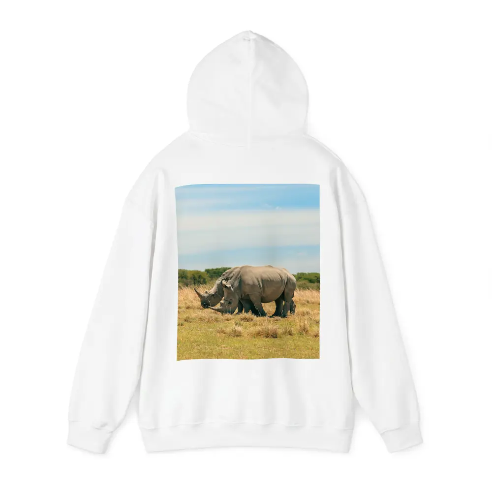 White Rhino Pair Grazing African Savanna – Hoodies