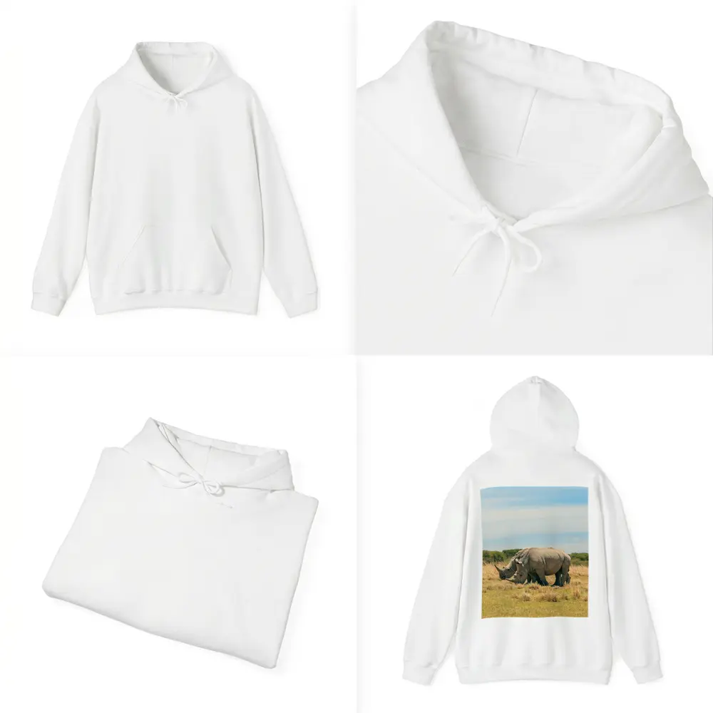 White Rhino Pair Grazing African Savanna – Hoodies