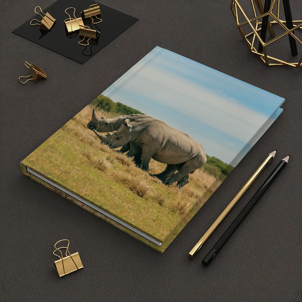 White Rhino Pair Grazing African Savanna – Notebooks