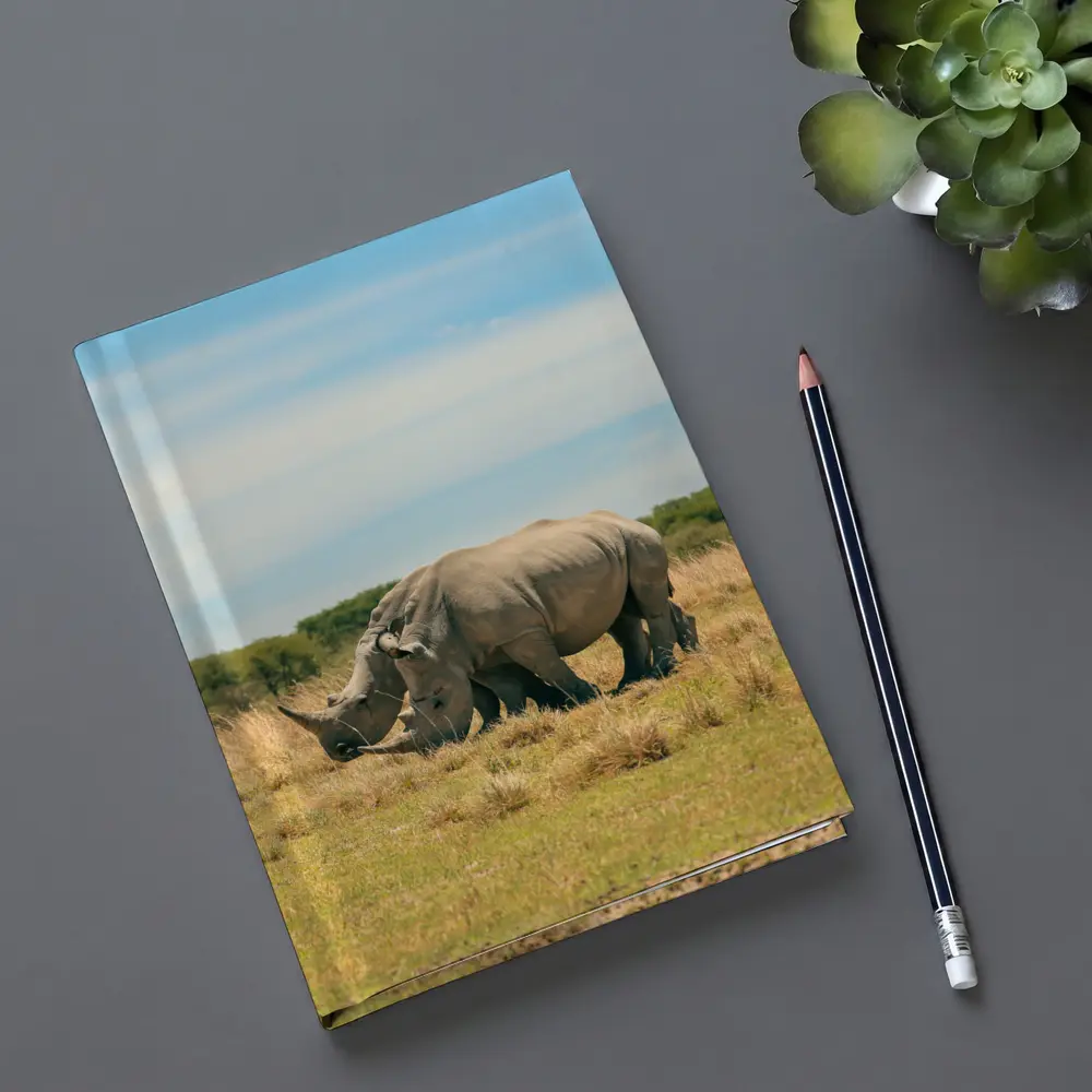 White Rhino Pair Grazing African Savanna – Notebooks