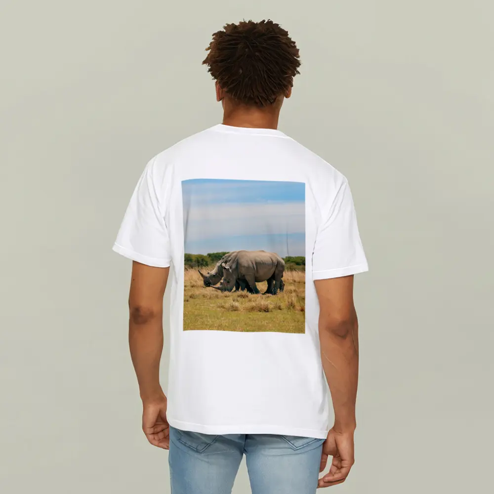 White Rhino Pair Grazing African Savanna – T-Shirts