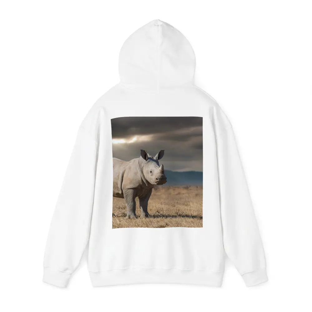 Young White Rhino Standing On African Savanna – Hoodies