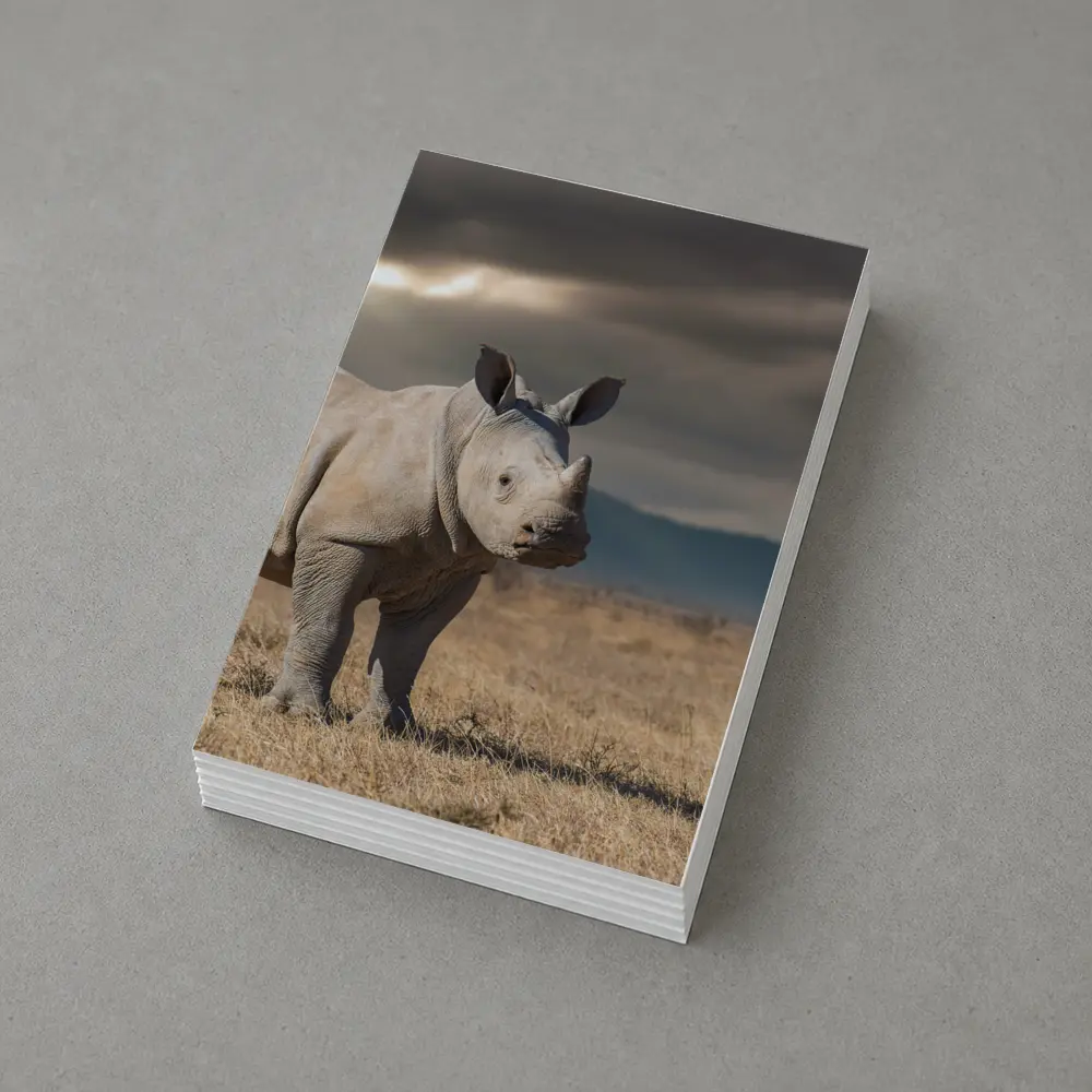 Young White Rhino Standing On African Savanna – Postcards