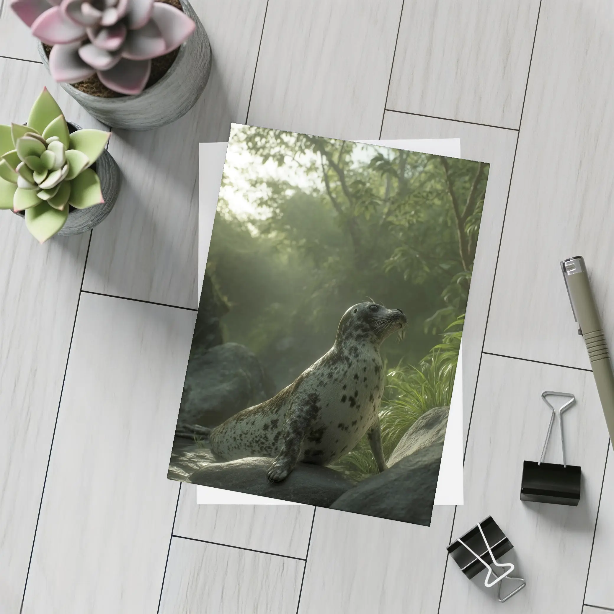 Spotted Seal Resting in Jungle Forest – Postcards
