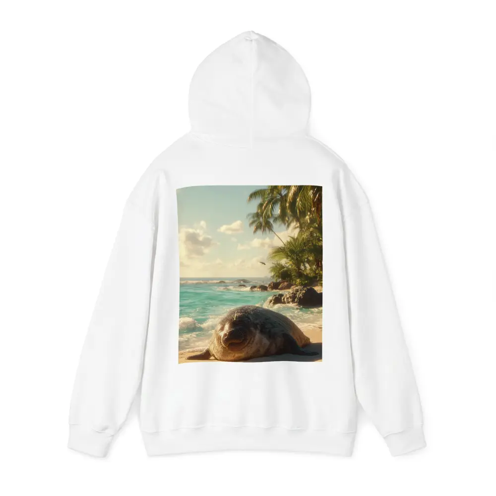 Seal Pup Resting on Tropical Beach Shore – Hoodies